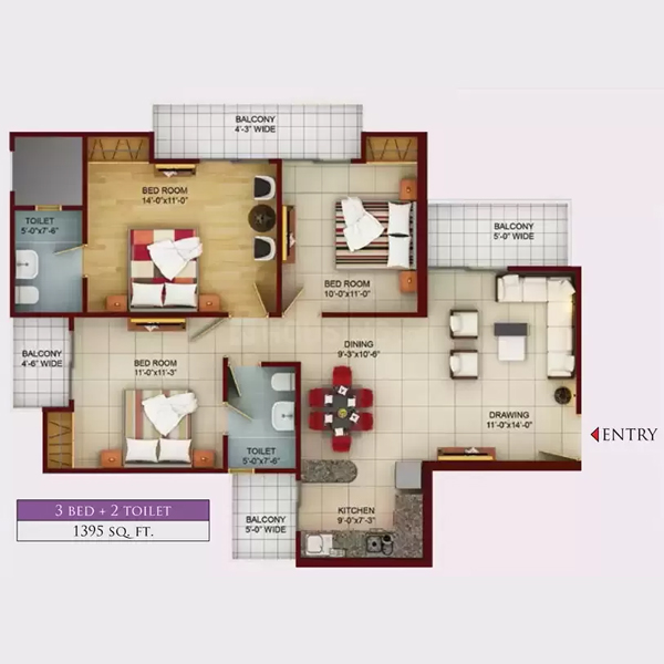 3 BHK Flats 1395 SQ.Ft